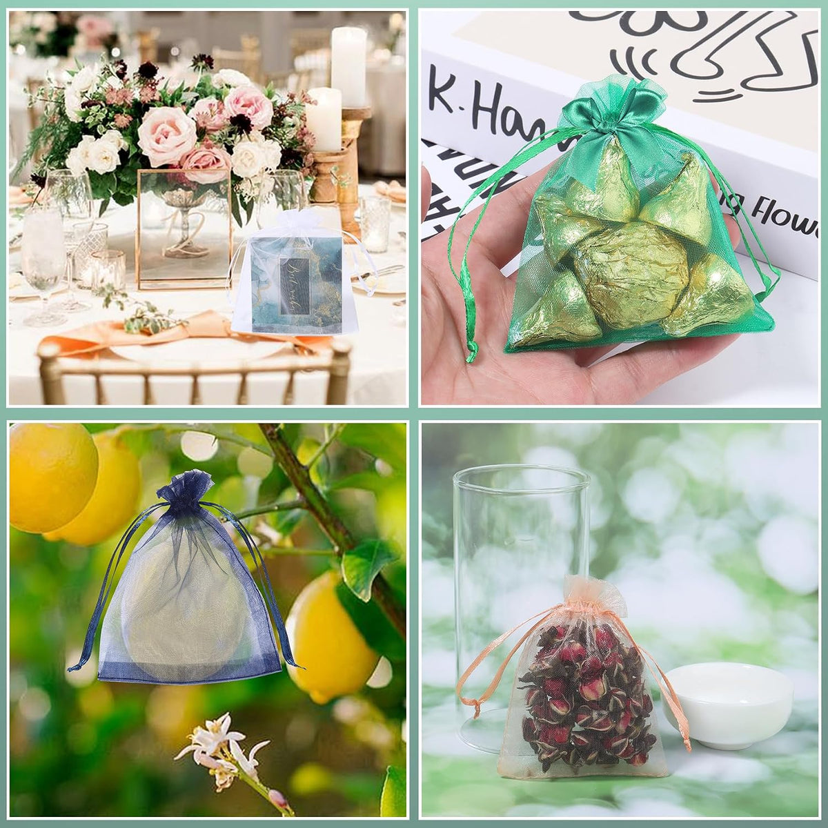 100Pcs Peach Organza Bags,3x4 Inch Small Mesh Drawstring Bags
