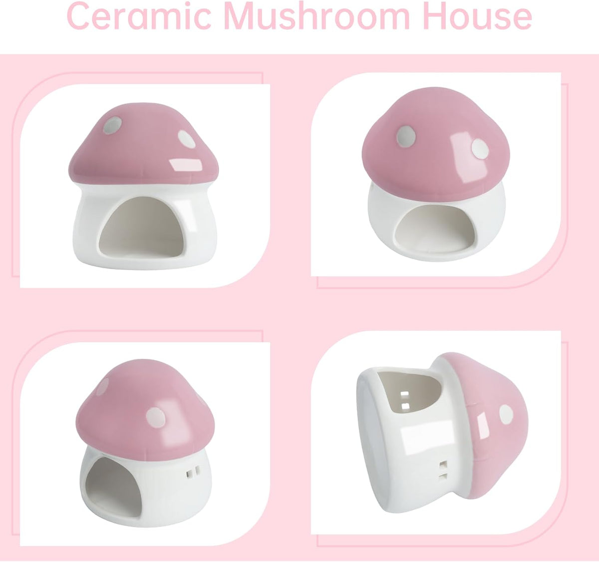 Large Pink Ceramic Mushroom Hideout, Aquarium Fish‑Tank Cave Ornament