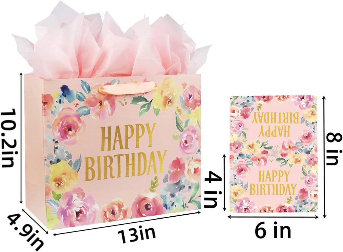 13 Inch Large Birthday Gift Bag for Women & Girls Birthday Party