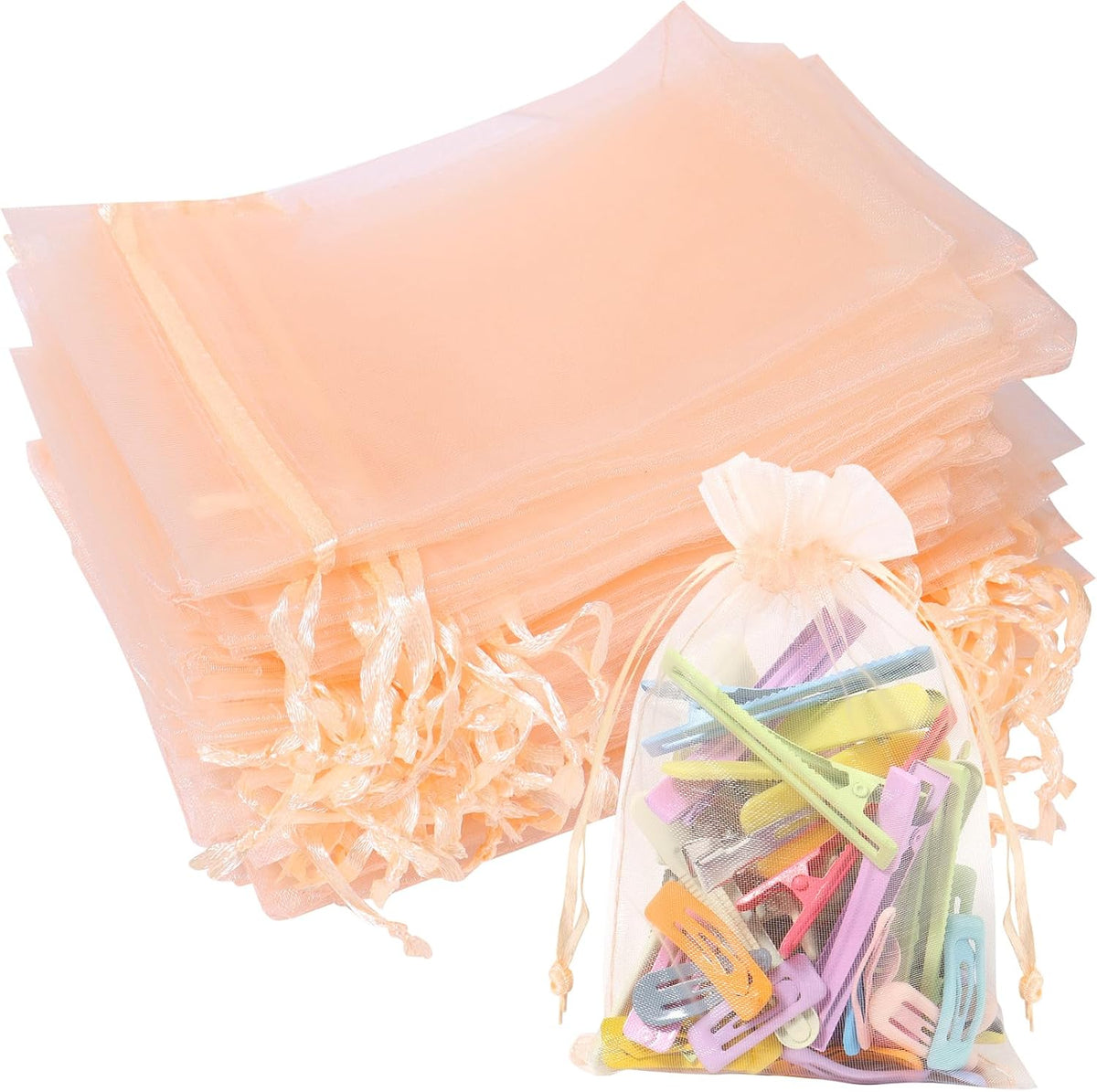 Partyeah 50Pcs Organza Bags 4x6 Inch Small Jewelry Mesh sachet Bags Drawstring for Wedding Candy Organza Gift Bags(Peach)