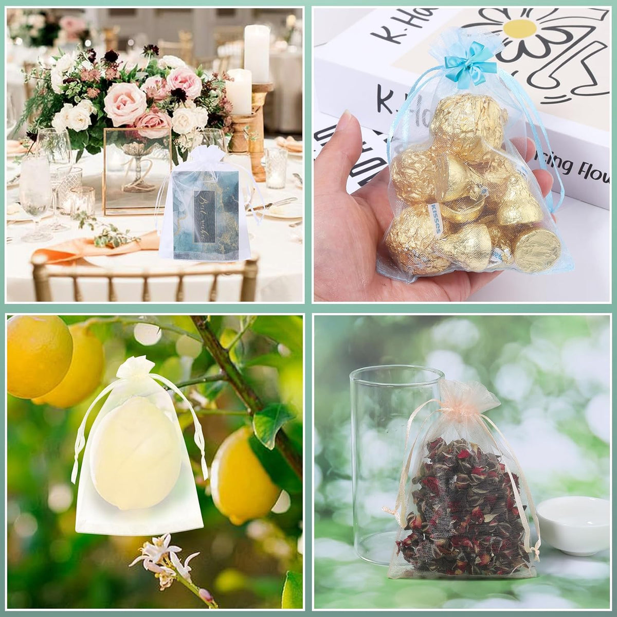 Partyeah 50Pcs Organza Bags 4x6 Inch Small Jewelry Mesh sachet Bags Drawstring for Wedding Candy Organza Gift Bags(Peach)