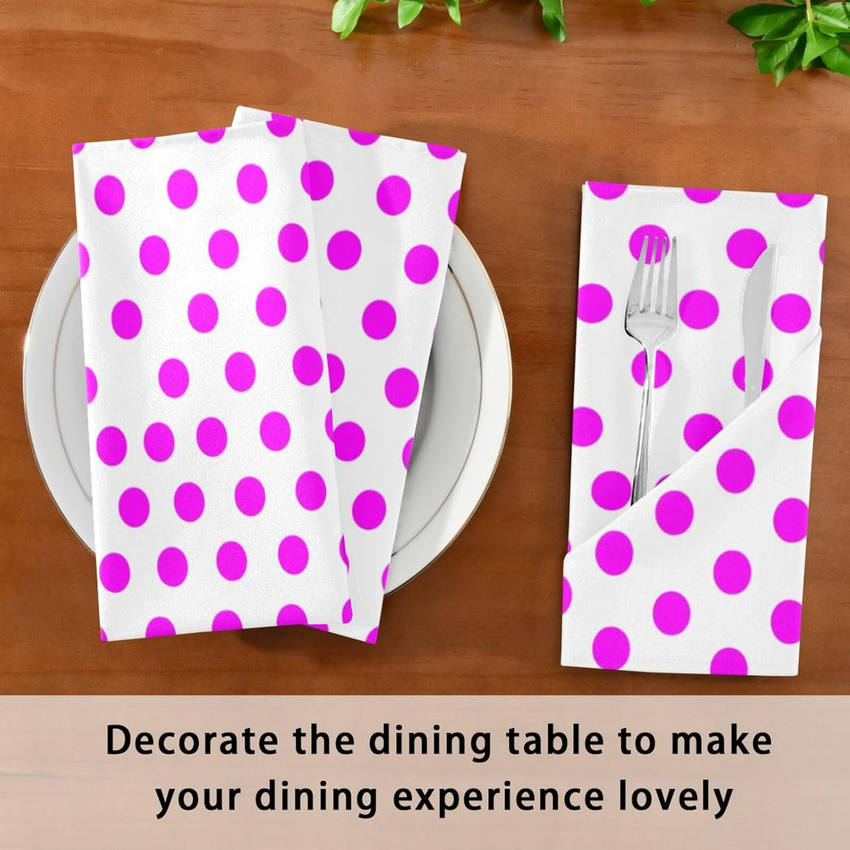 Pink Polka Dots Cloth Napkins Set of 4, Reusable Washable Dinner Table Napkins for Wedding Banquets Party Decor, 20x20 Inch
