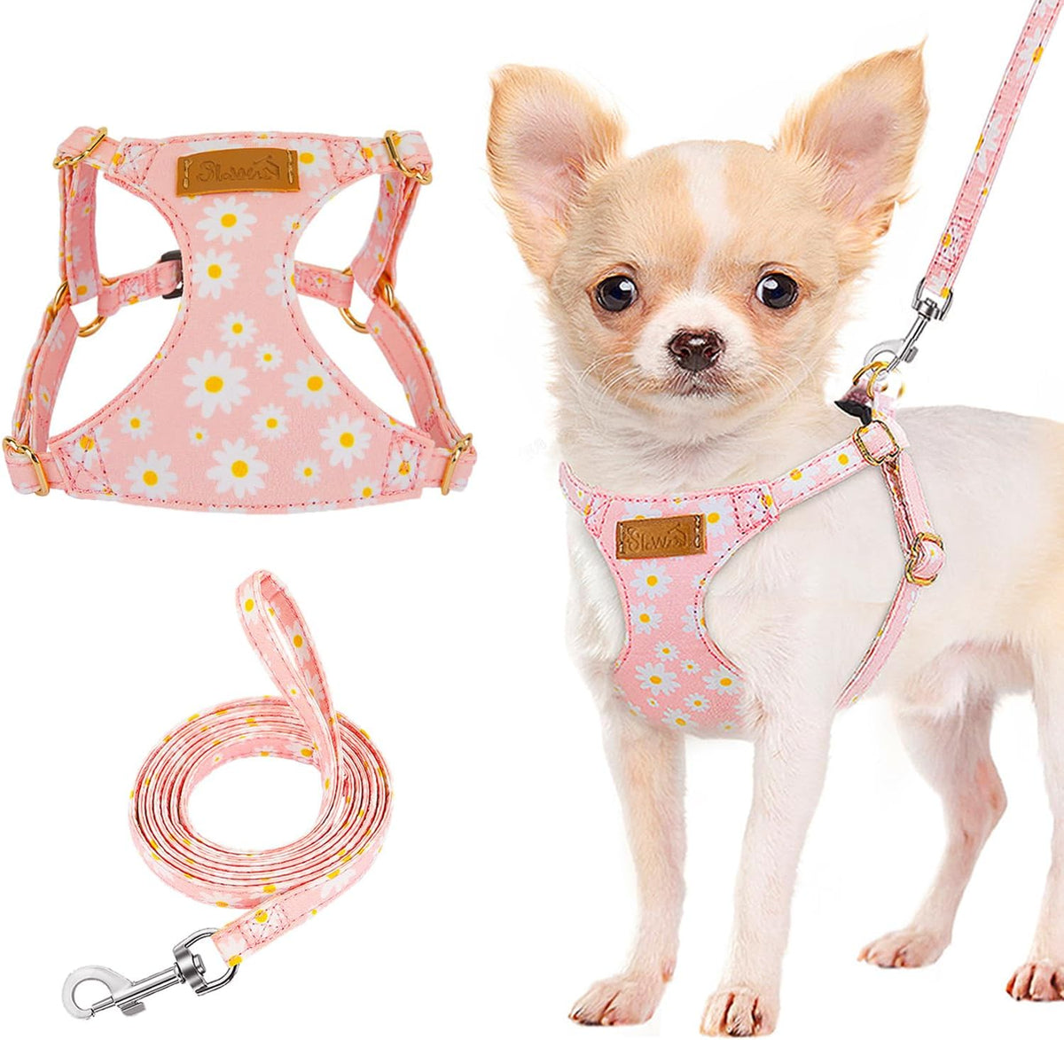Lukovee No Pull Puppy Harness and Leash Set - Adjustable Lightweight Soft Suede Pet Harness Vest, with Snap Buckle & 51in Leash for Small Medium Dogs (Pink-XXS)