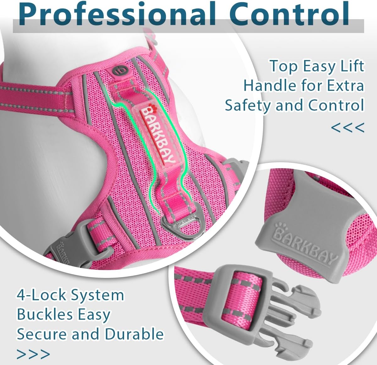 Dog Harness No Pull with ID Tag Pocket - Heavy Duty, Reflective, Easy Control for Large Dogs(Pink,M)