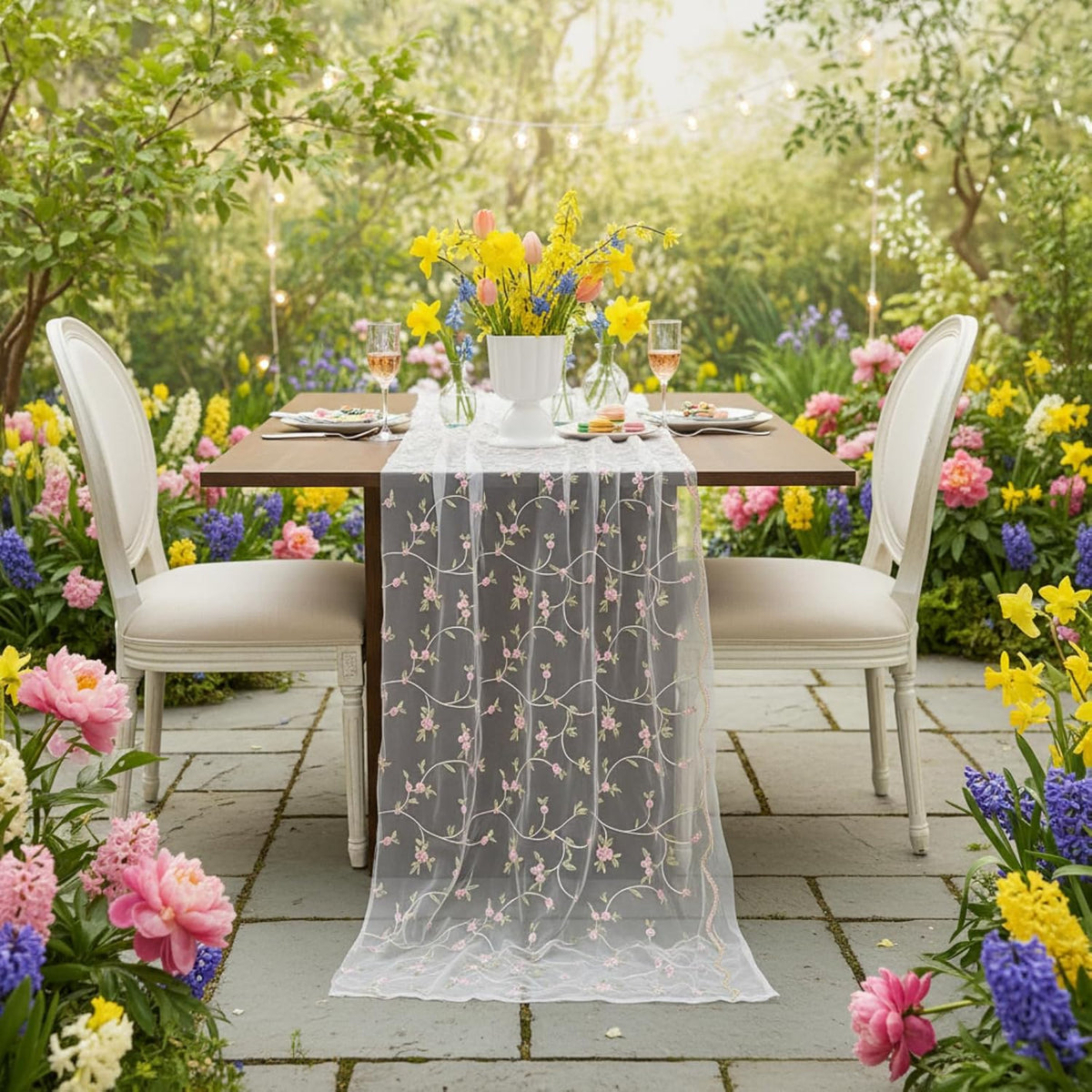 3 Pcs Flower Table Runner 10ft Embroidery Flower