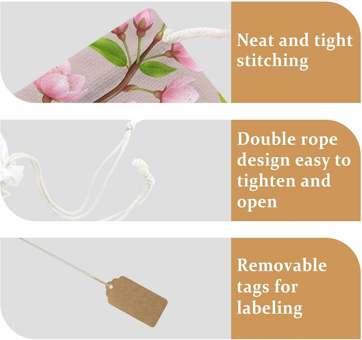 Victoroes Spring Peaches Drawstring Gift Bags 10 Pcs 5" x 7" Small Peaches Flowers Begin Gift Bag Reusable Fabric Wrap Bags for Wedding Party Birthday Holiday