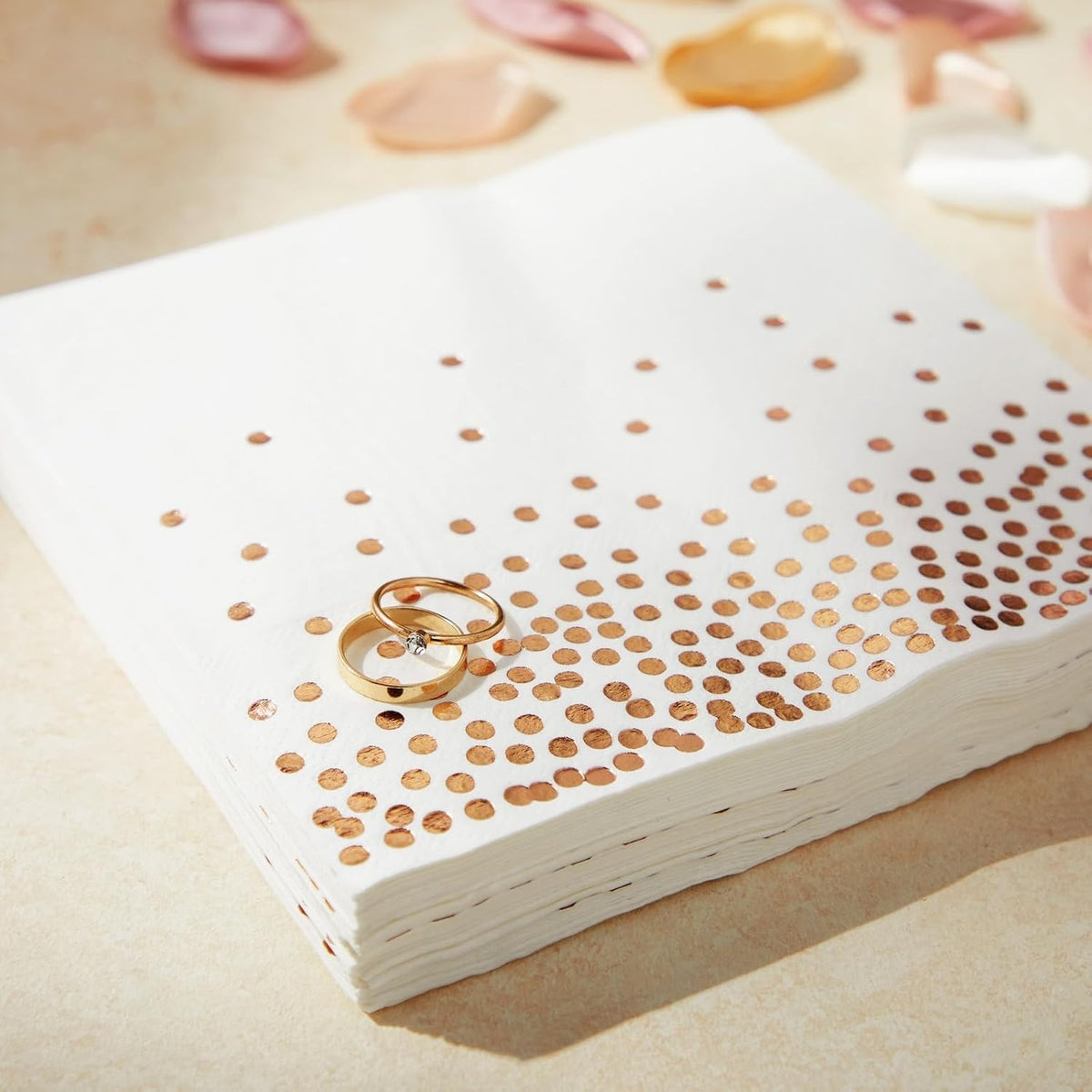 Disposable Rose Gold Napkins - Tear-Resistant Cocktail Napkins - Large Party Pack - Wedding Shower Decor - 50-Pack, 6.5 in, 3-Ply Paper