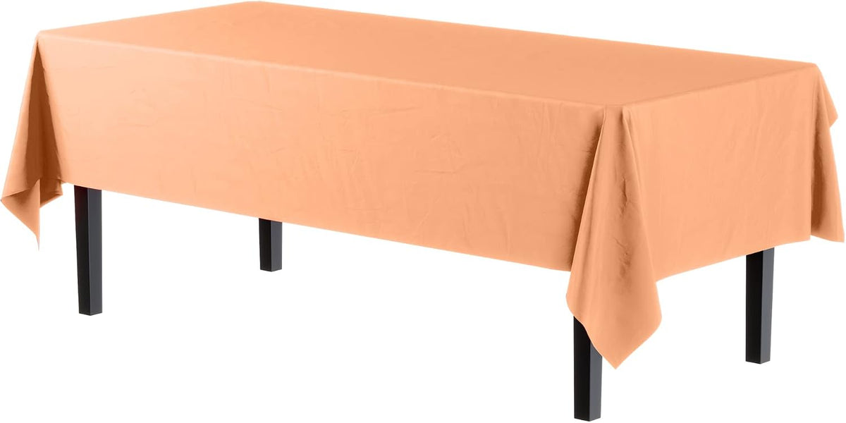 Peach Plastic Table Cloth Disposable 6 Pack - 54 x 108 Inch Rectangle Tablecloth for 6 Foot Tables - Waterproof Table Cover for Party Wedding Birthday Graduation BBQ Catering