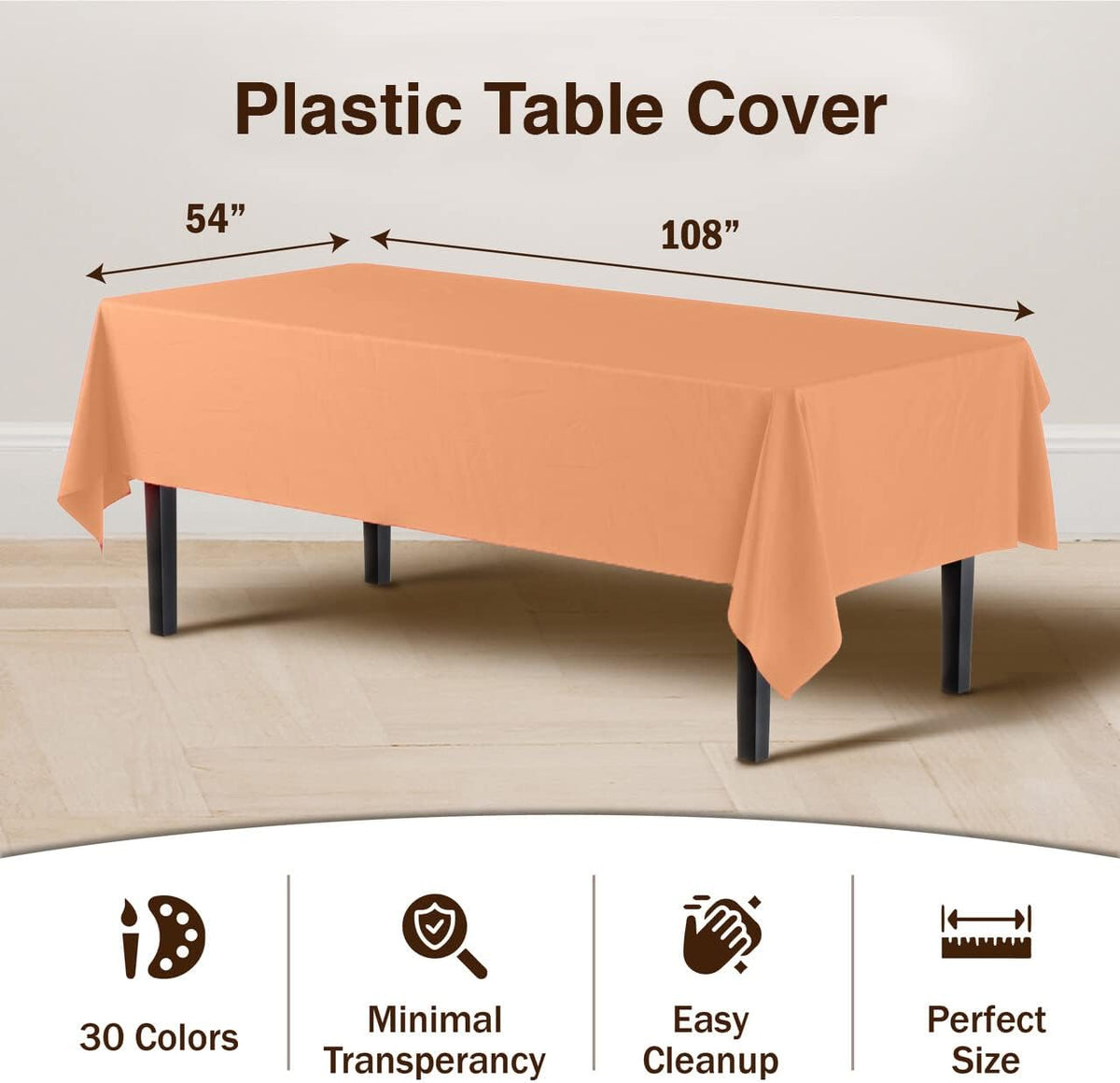 Peach Plastic Table Cloth Disposable 6 Pack - 54 x 108 Inch Rectangle Tablecloth for 6 Foot Tables - Waterproof Table Cover for Party Wedding Birthday Graduation BBQ Catering