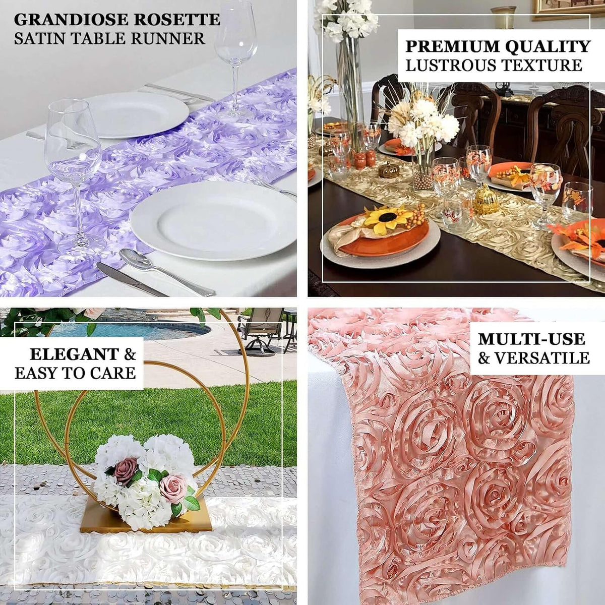 Wonderland Rosette Premium Table Runners for Weddings Party Banquets Decor Fit Rectangle and Round Table - Pink