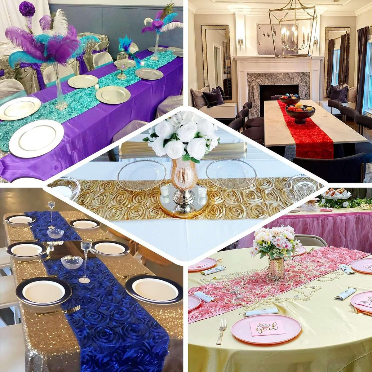 Wonderland Rosette Premium Table Runners for Weddings Party Banquets Decor Fit Rectangle and Round Table - Pink