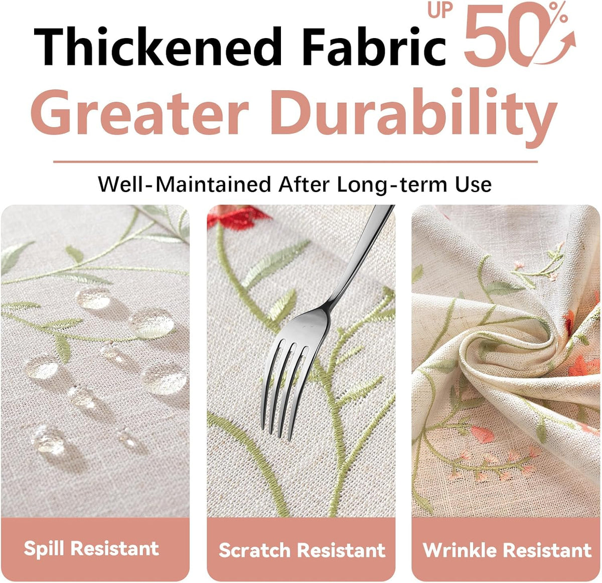 Pink Florals Embroidery Rectangle Tablecloth with Tassel 55"×75"