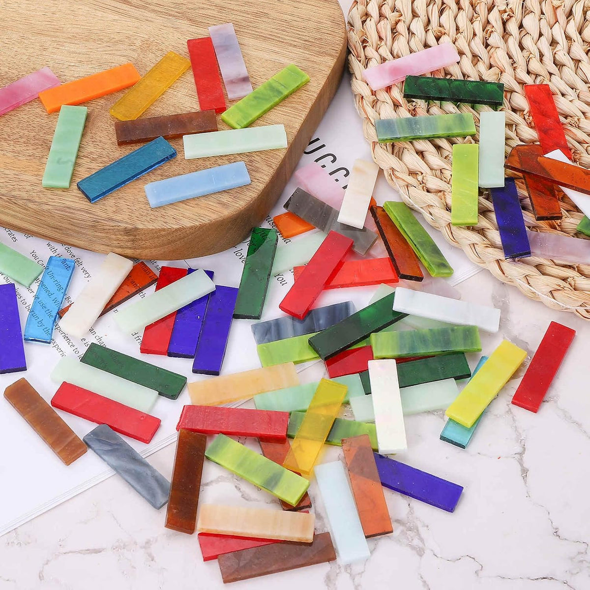 Rectangular Mosaic Tiles Stained Glass Strips, 1.57" x 0.4" Peach Pink Glass Pieces 200g/7.05 oz Mosaic Tile Making Supplies for DIY Handmade Crafts and Home Decoration