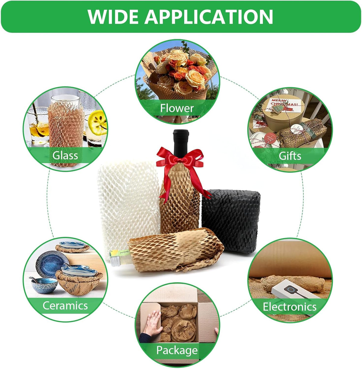 Honeycomb Packing Paper 15"x131' Recyclable Honeycomb Paper Moving Supplies Bubble Paper Wrapping Protective Roll with 30 Fragile Sticker Labels and 66ft of Jute rope (Light pink)