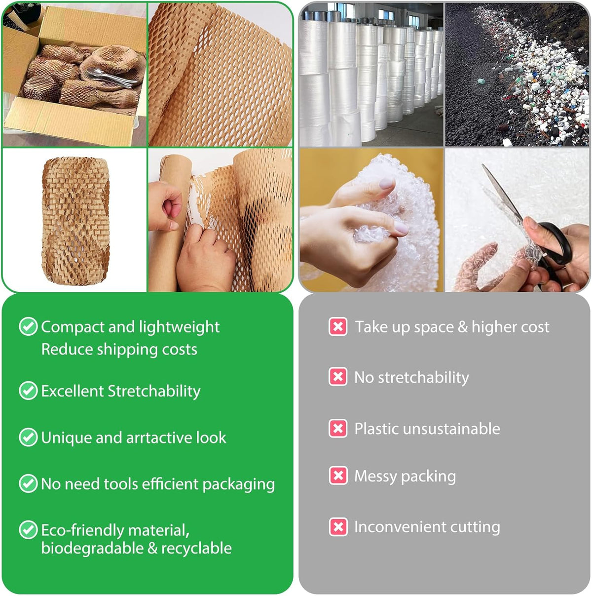 Honeycomb Packing Paper 15"x131' Recyclable Honeycomb Paper Moving Supplies Bubble Paper Wrapping Protective Roll with 30 Fragile Sticker Labels and 66ft of Jute rope (Light pink)