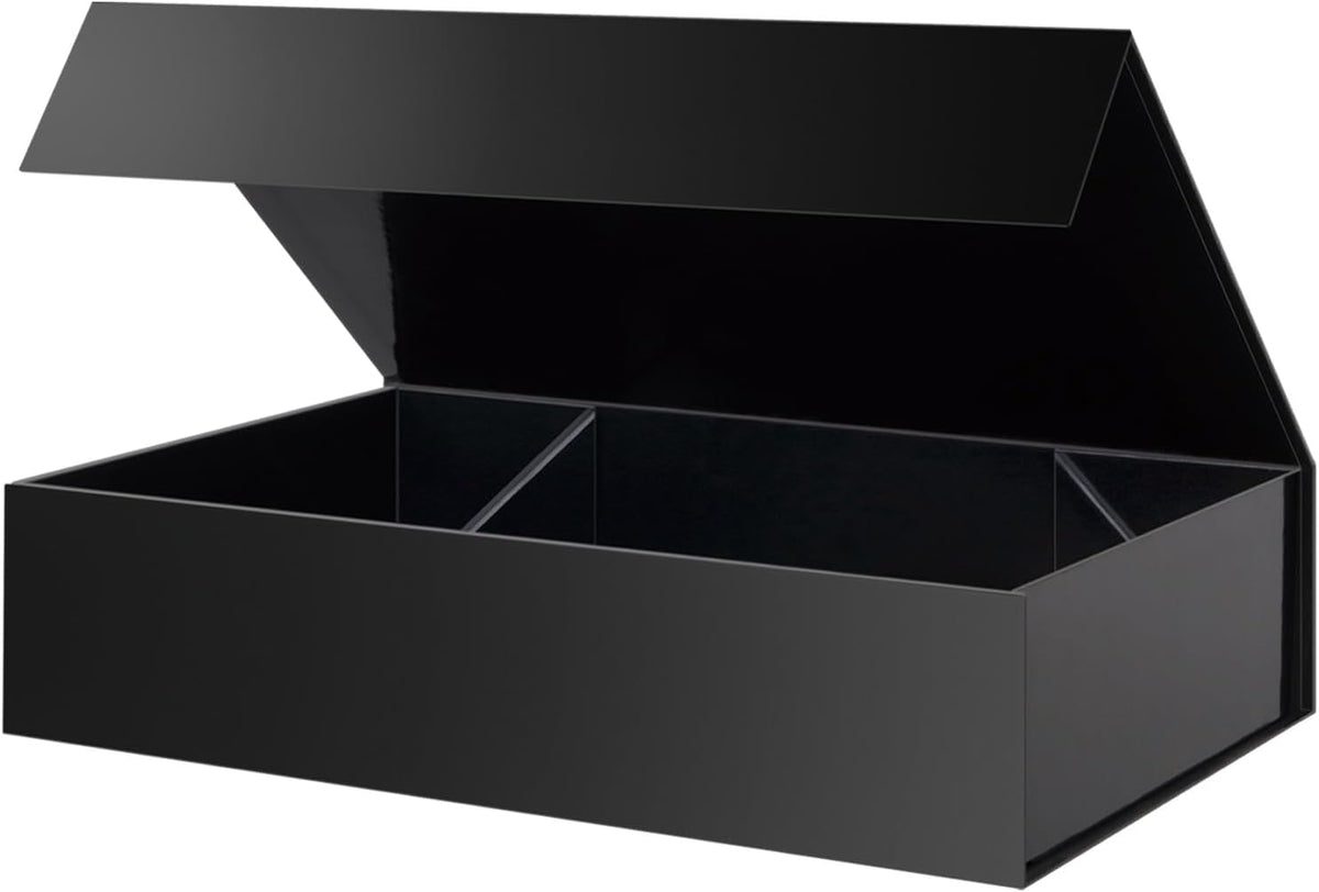 PACKHOME Extra Large Gift Box 17.5x11.3x4.3 Inches, Sturdy Shirt Box with Magnetic Lid for Clothes and Large Gifts (Glossy Black)