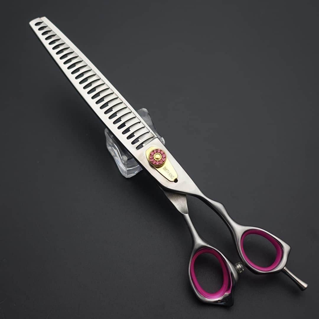 Professional Dog Grooming Shears Set Dogs Straight & thinning & Curved scissors & chunkers Scissorswith comb in 1 Set for Right-handed & Left-handed (8.0 Silvery right-handed)