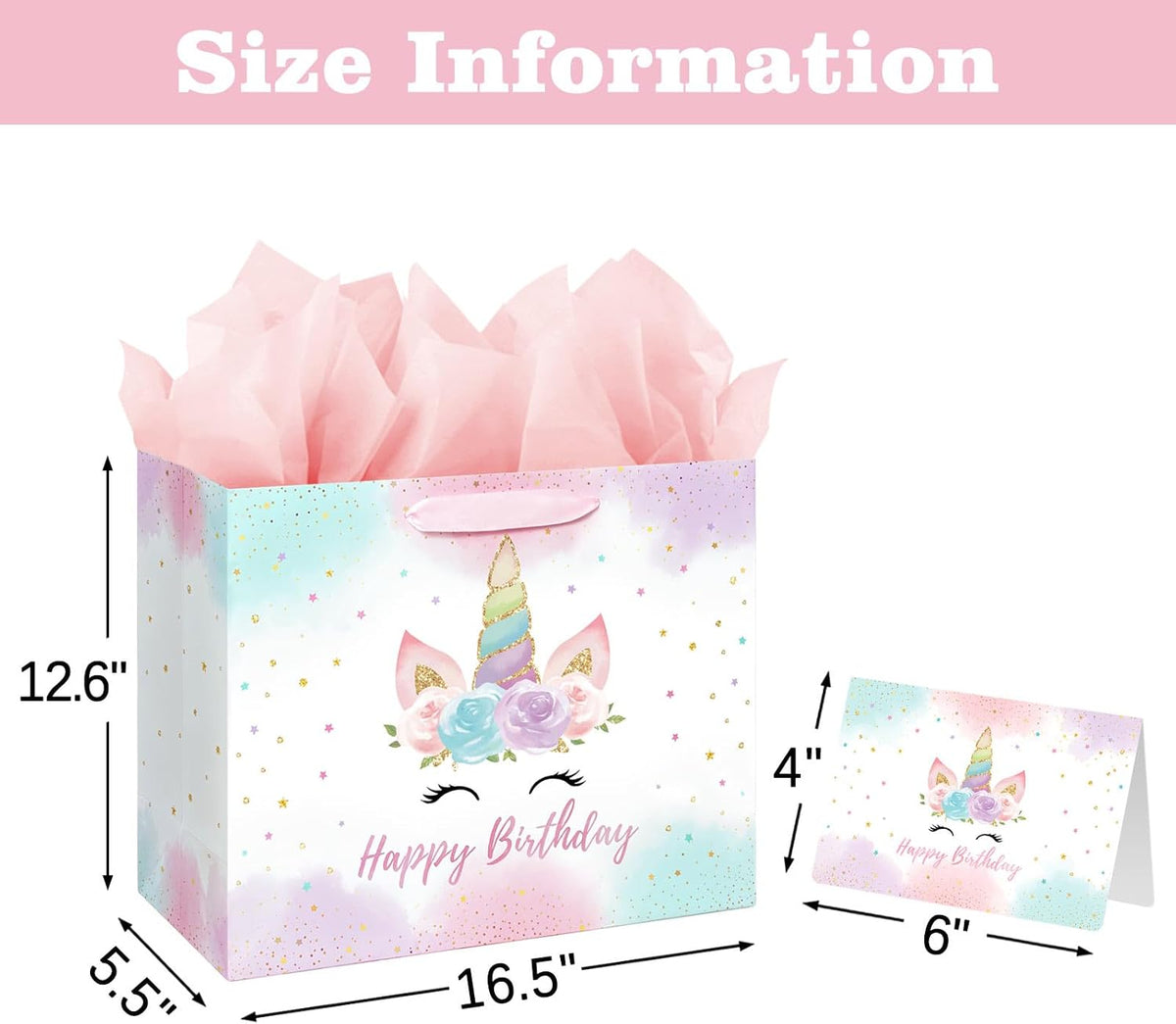 16.5 Inch Extra Large Unicorn Happy Birthday Gift Bag for Girls