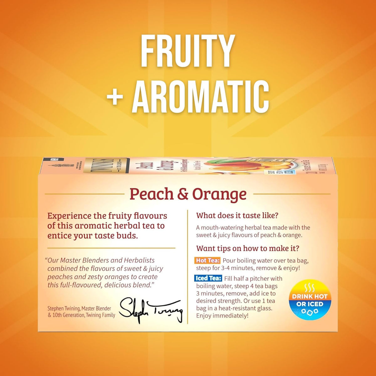 Peach & Orange Herbal Tea Individually Wrapped Bags, 20 Count (Pack of 1), Juicy & Fruity, Naturally Caffeine-Free, Enjoy Hot or Iced, 20 Teabags