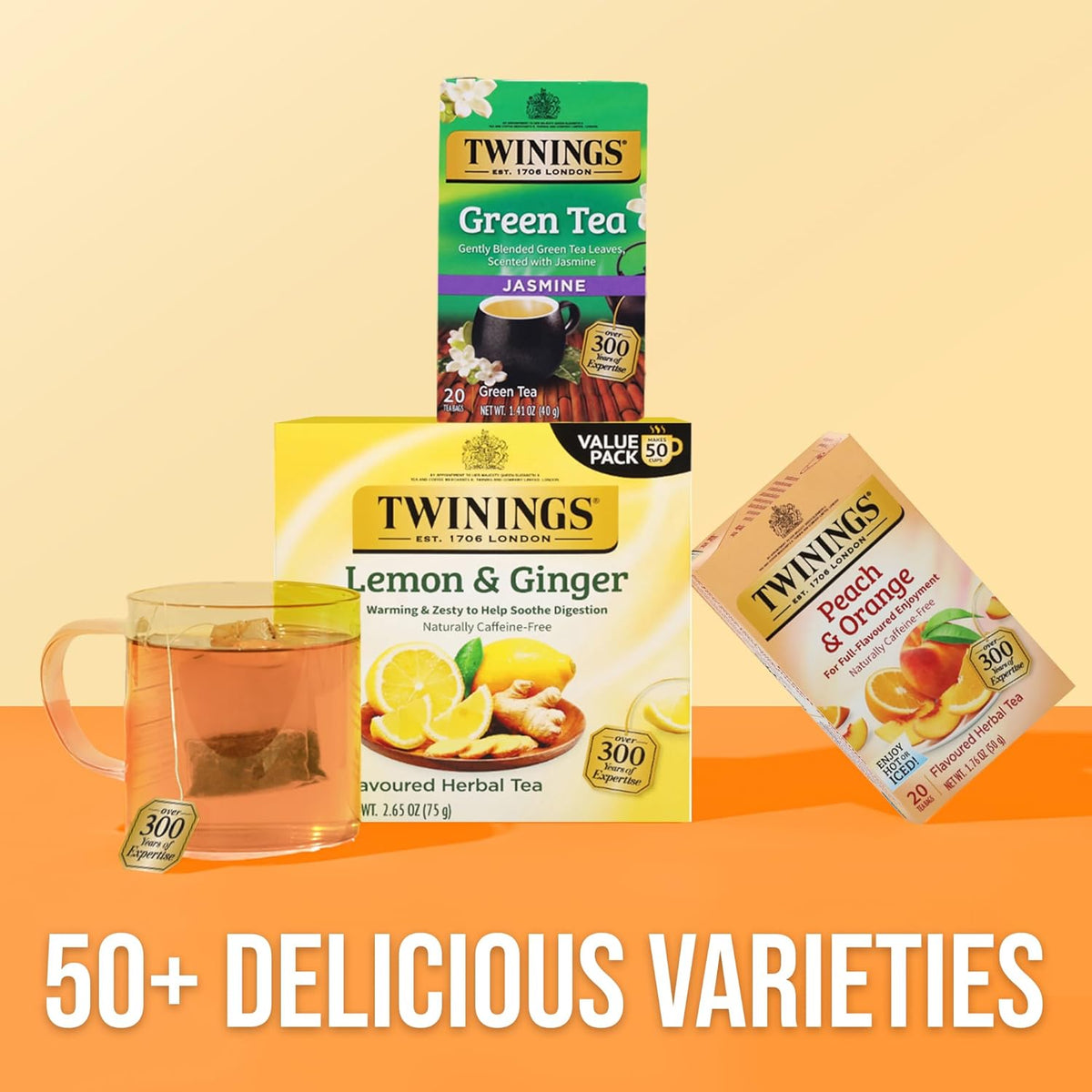 Peach & Orange Herbal Tea Individually Wrapped Bags, 20 Count (Pack of 1), Juicy & Fruity, Naturally Caffeine-Free, Enjoy Hot or Iced, 20 Teabags