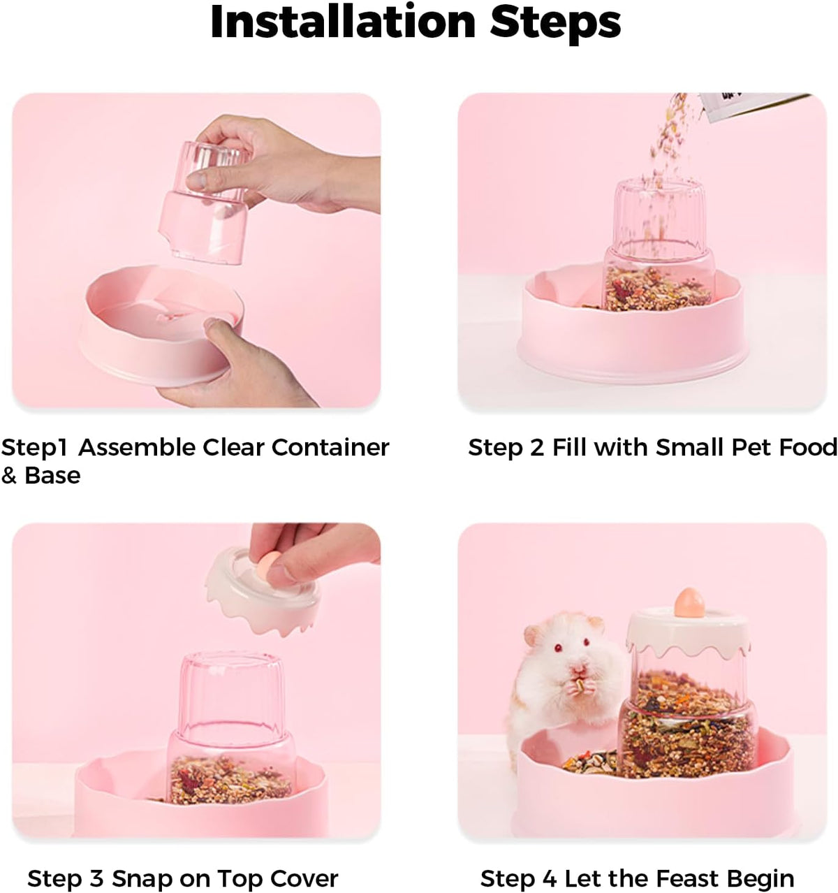 Hamster Food Bowl - Automatic Guinea Pig Feeder No Spill Storage Small Pet Food Dispenser for Gerbil, Rat, Chinchilla, Ferret, Hedgehog