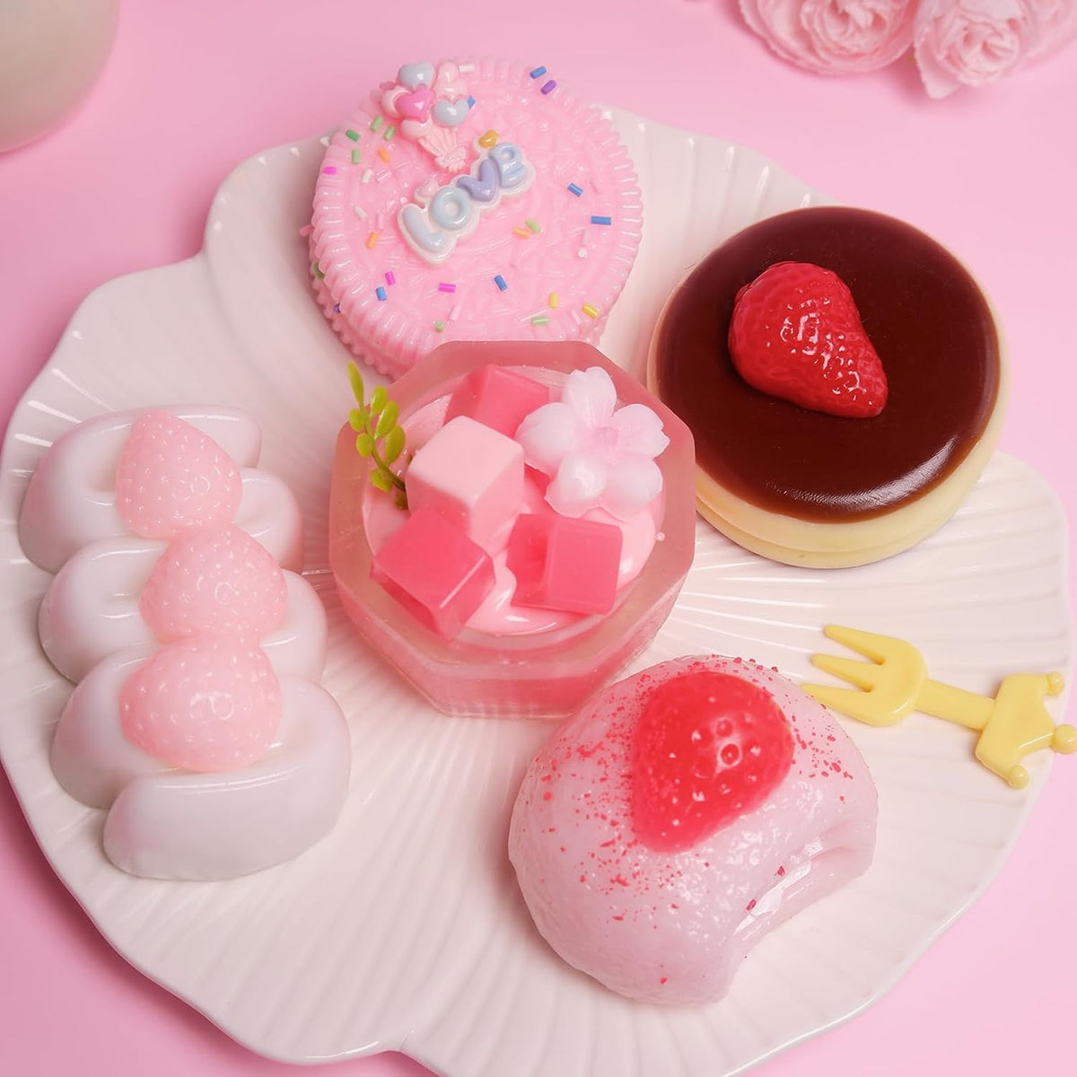 5 Pcs Handmade Taba Squishies Toy, Ultra-Realistic Dessert Cookie Look Sticky Squishy Toys for Stress Relief Squishies Fidget Toys for Party Favors OPP Packaging