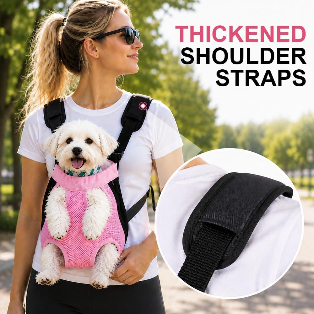 Dog Backpack Carrier/Cat Carrier, Adjustable Pet Front Carriers Travel Bag for Puppy Medium Dogs, Legs Out, Soft Ventilated Doggie Chest Carry Backpacks for Hiking/Camping, 10-16 lbs, Pink