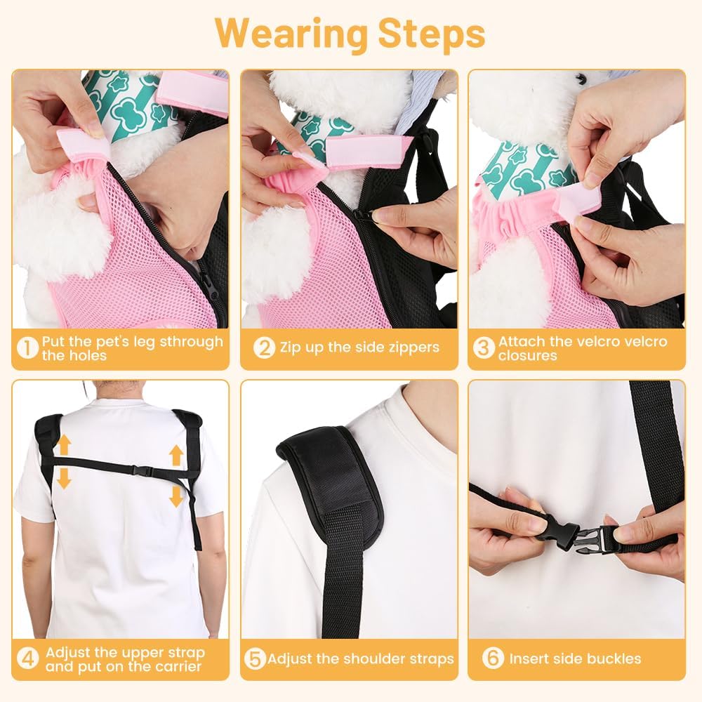 Dog Backpack Carrier/Cat Carrier, Adjustable Pet Front Carriers Travel Bag for Puppy Medium Dogs, Legs Out, Soft Ventilated Doggie Chest Carry Backpacks for Hiking/Camping, 10-16 lbs, Pink