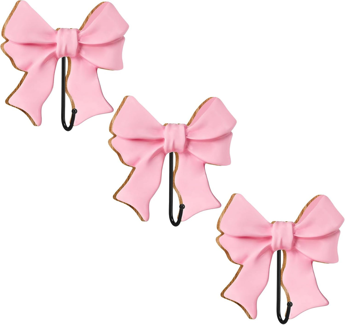 3 Pcs Pink Bow Coat Hooks Large Wooden Bow Coat Hook 5 Inch Coquette Decorative Metal Holder Pink Wall-Mounted Hanger for Bathroom Living Room Hanging Towels Coats Bags Keys