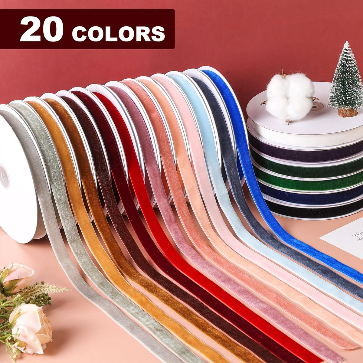 Peach Velvet Ribbon 1-1/2 Inch x 20Yd,Great for Gift Wrapping,Hair Bows,Christmas,Wedding Party Decoration(1-1/2" Peach)
