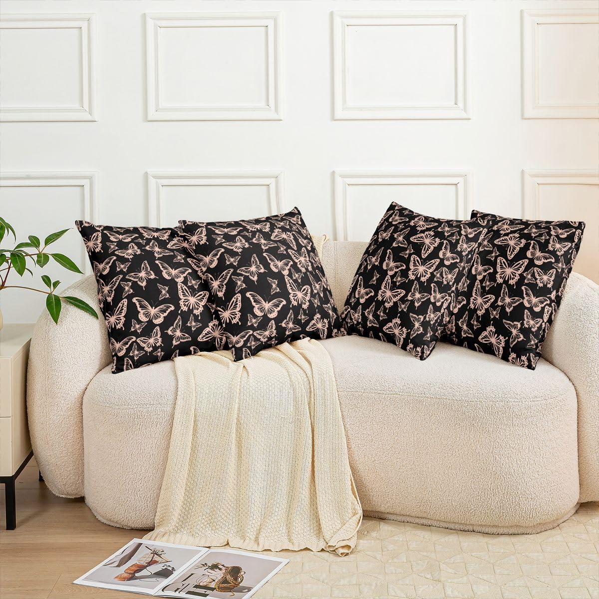 Girls Butterfly Throw Pillow Covers 1 pcs 22"x 22" Kids Light Pink Cushion Case for Sofa Couch Bed Chair Car, Beautiful Butterflies Pattern Decor Pillowcase Room Decor