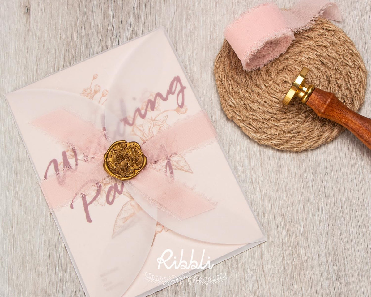 Blush Pink Ribbon 1 Inch x 3 Rolls Total 24 Yards Pink Handmade Fringe Chiffon Silk Ribbon for Wrapping Wedding Invitations Bridal Bouquets DIY Crafts Home Decor