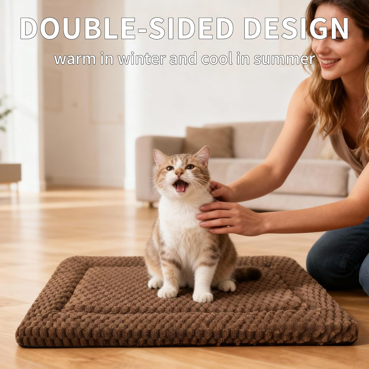 Dog Bed Mat,Reversible & Ultra Soft Kennel Pad-Machine Washable Pet Bed for Dogs & Cats-All-Weather Crate Liner for Crates,Carriers & Travel (Dark Brown, 18" L x 14" W x 1.5" Th)