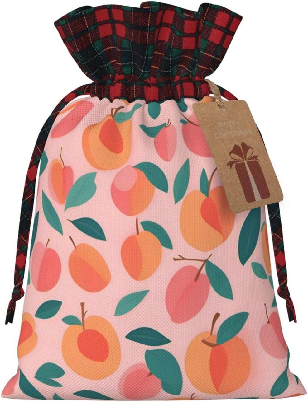 Peach Pattern Seamless 1pcs Christmas Drawstring Tote 4.7x 6.9in,Robust Bag For Gifts And Everyday Used Essentials
