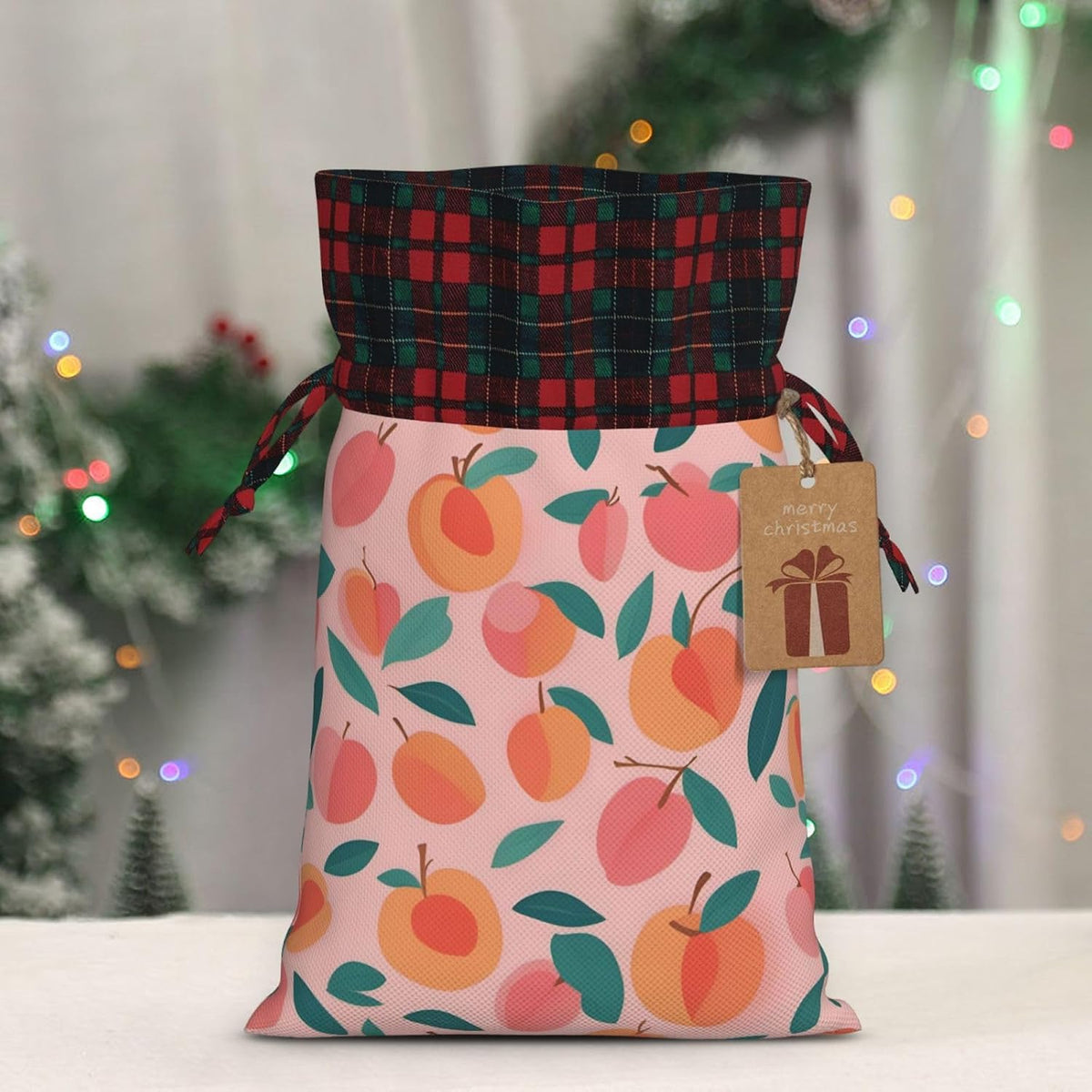 Peach Pattern Seamless 1pcs Christmas Drawstring Tote 4.7x 6.9in,Robust Bag For Gifts And Everyday Used Essentials