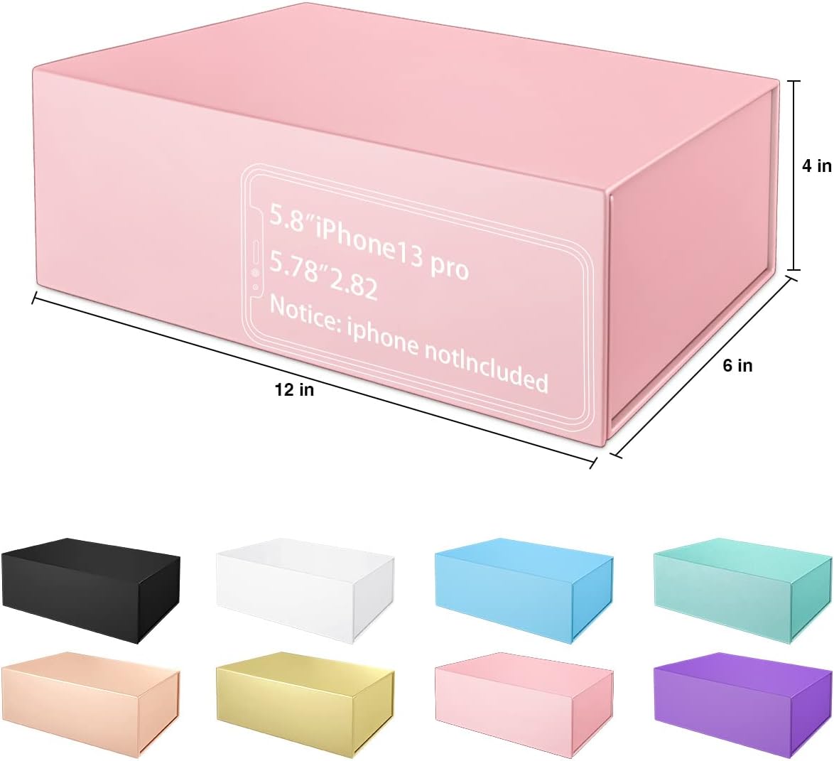 Pink Gift Box 12" x 6" x 4", Magnetic Closure Lid Gift Boxes for Presents