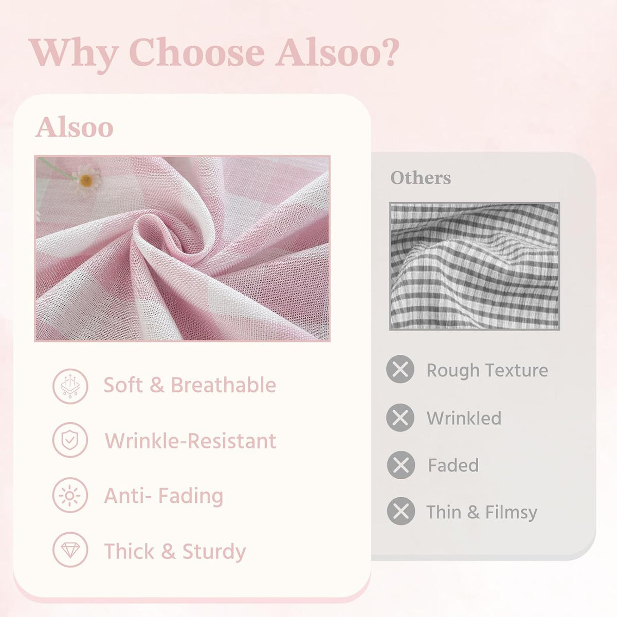 Pink Gingham Tablecloth Rectangle 55 x 120 Inch, Washable Checkered Plaid Table Cloth Heavy Duty Linen Cotton Fabric for Summer Outdoor Picnic Party Dining