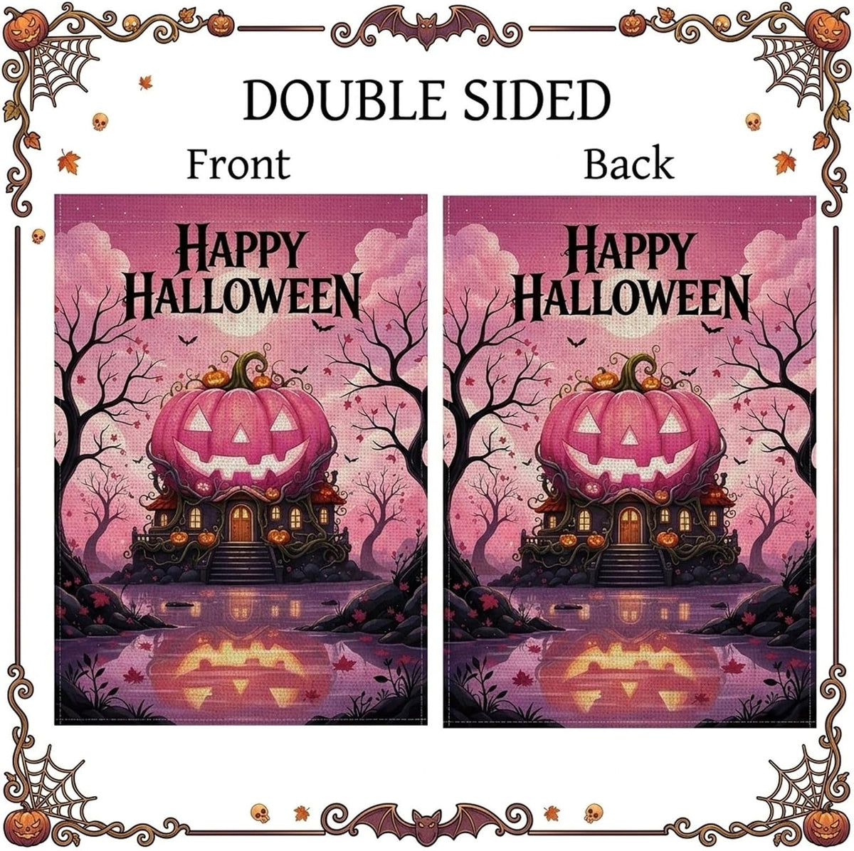 Pink Halloween Decor - Hello Halloween Pink Pumpkin Garden Flag Double Sided Outside Vertical Autumn Seasonal Holiday Welcome Yard Decor Lawn Outdoor 12×18 Inch