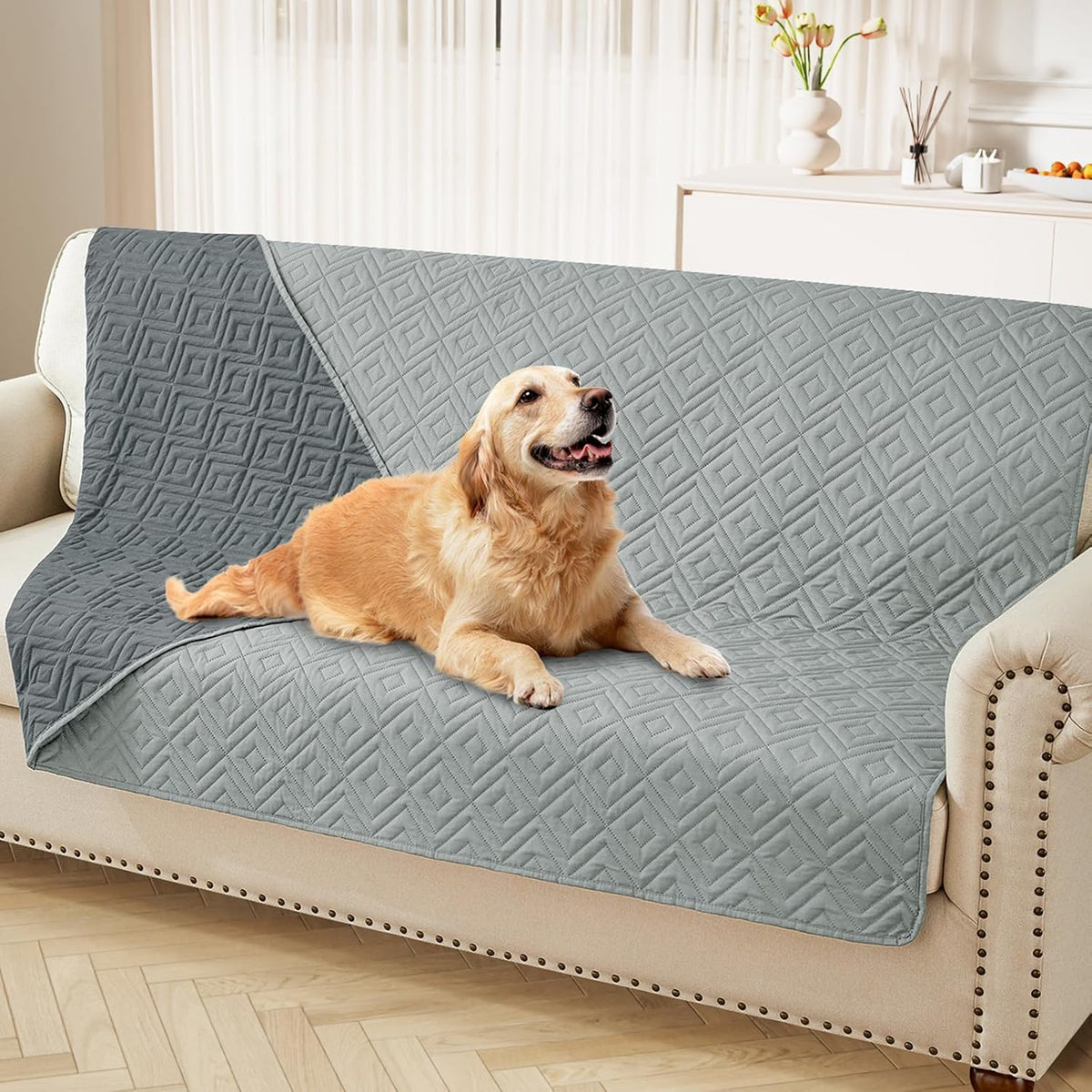 hyha Waterproof Dog Blanket, Soft Pet Bed Blankets, Waterproof Sofa Couch Cover for Dogs Washable, Reversible Pet Couch Covers for Sofa Furniture (52x82 Inch, Grey/Dark Grey)