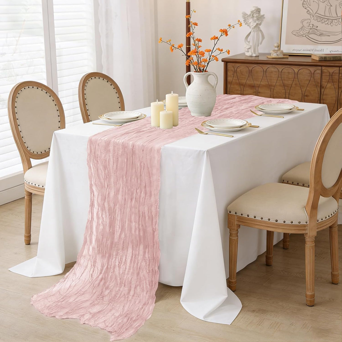 3 Pack Dusty Pink Cheesecloth Table Runner 35" x 120"
