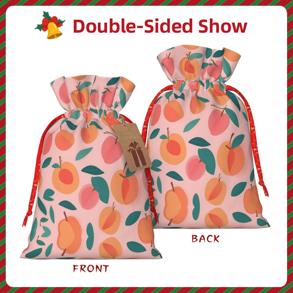 MDATT Pink Peach Pattern Seamless Pattern Drawstring Gift Bags,5 X 7 Inch Goodie Bags For Wedding Party,Christmas Birthday Halloween Decor
