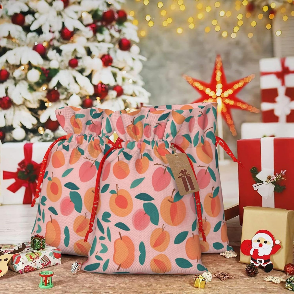MDATT Pink Peach Pattern Seamless Pattern Drawstring Gift Bags,5 X 7 Inch Goodie Bags For Wedding Party,Christmas Birthday Halloween Decor
