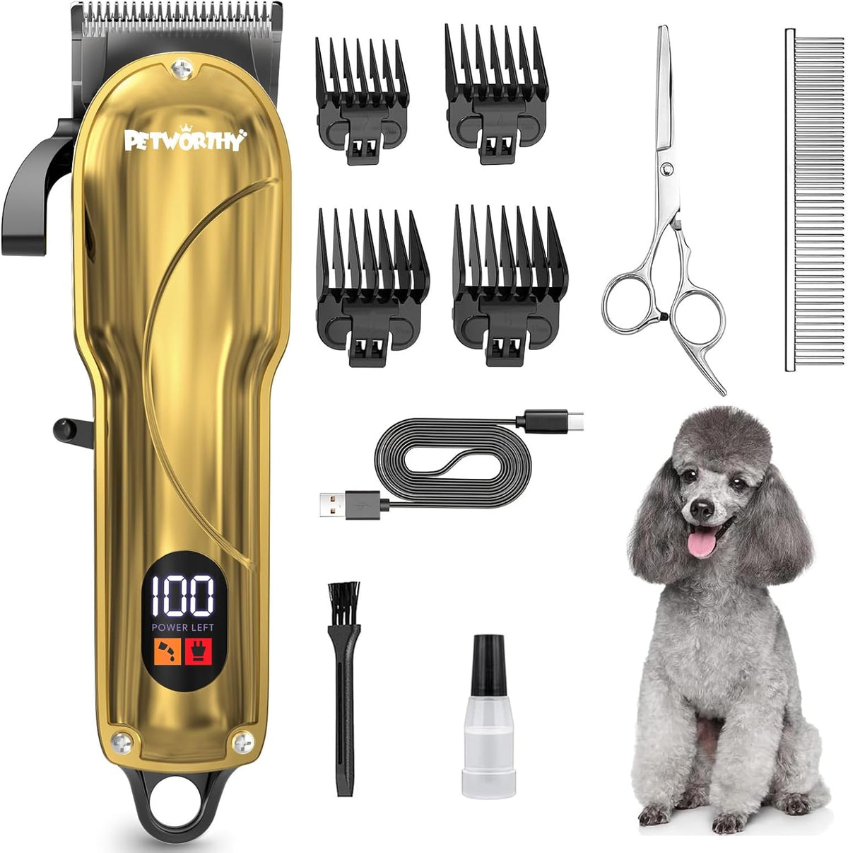 Quiet Dog Grooming Kit - 2000mAh Dog Clippers for Heavy Thick Hair Coats, Waterproof Rechargeable Cordless Clippers, Safe and Easy to Clean Pet Grooming