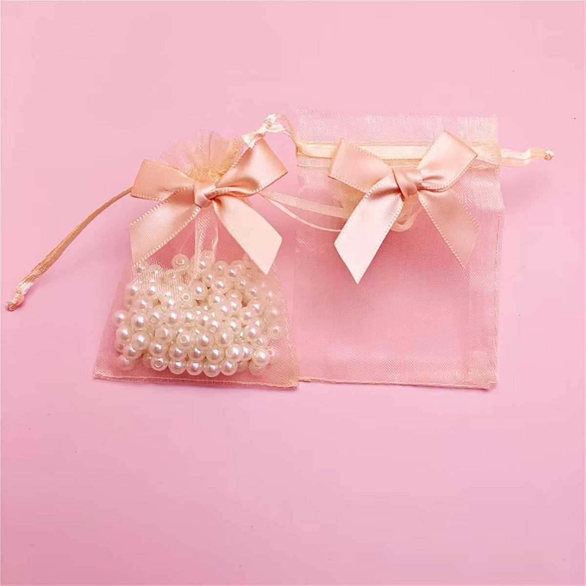 Cookie Packaging Bag 100pcs Bowknot Organza Gift Bag 7x9 9x12 10x15 Jewelry Bags Wedding Party Jewelry Candy Drawstring Packaging Pouch Gift Bag(Peach,9x12cm)