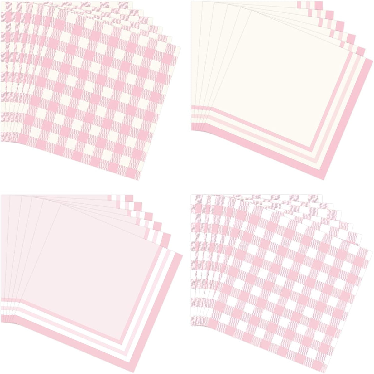 48Pcs Light Pink Cocktail Napkins - Folded 5 x 5 Inch Gingham Paper Napkins Disposable Gradient Decorative Beverage Napkins for Dinner Wedding Birthday Party Supplies, 4 Styles