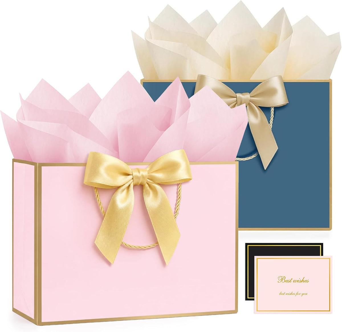 Pink & Blue Gift Bags Medium with Handles 2PCS for Wedding Birthday