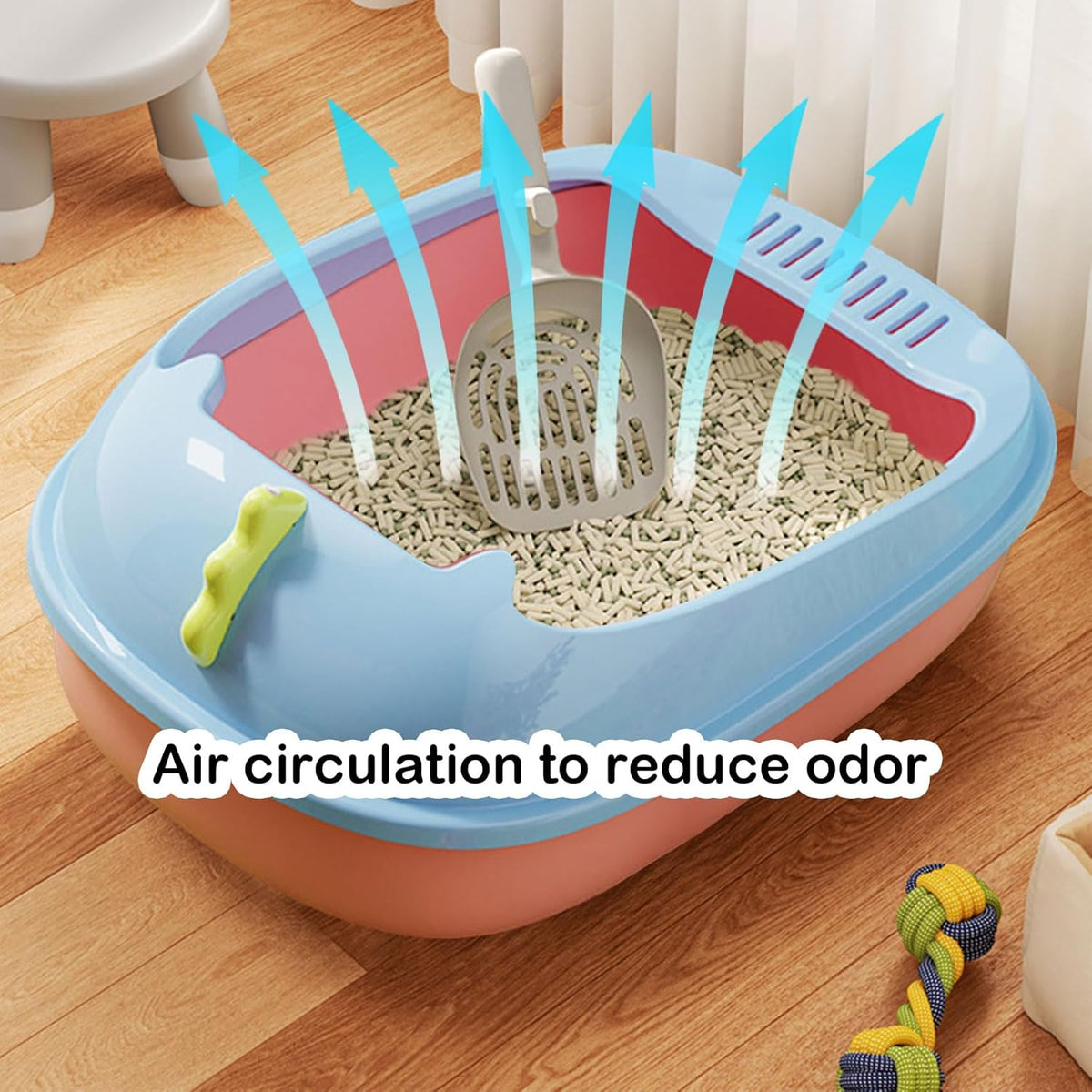 Open Cat Litter Box, Anti-Splashing Cat Toilet with Litter Sifting Scoop Prevent Sand Leakage Cat Litter Pan Semi-Enclosed Removable Kitten Litter Box (Pink, Small)