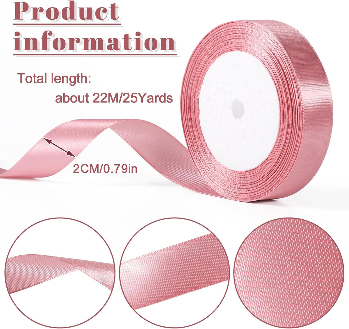 Pink Satin Ribbon 1 Inch x 22m for Gift Wrapping, Bows, Wedding Decor