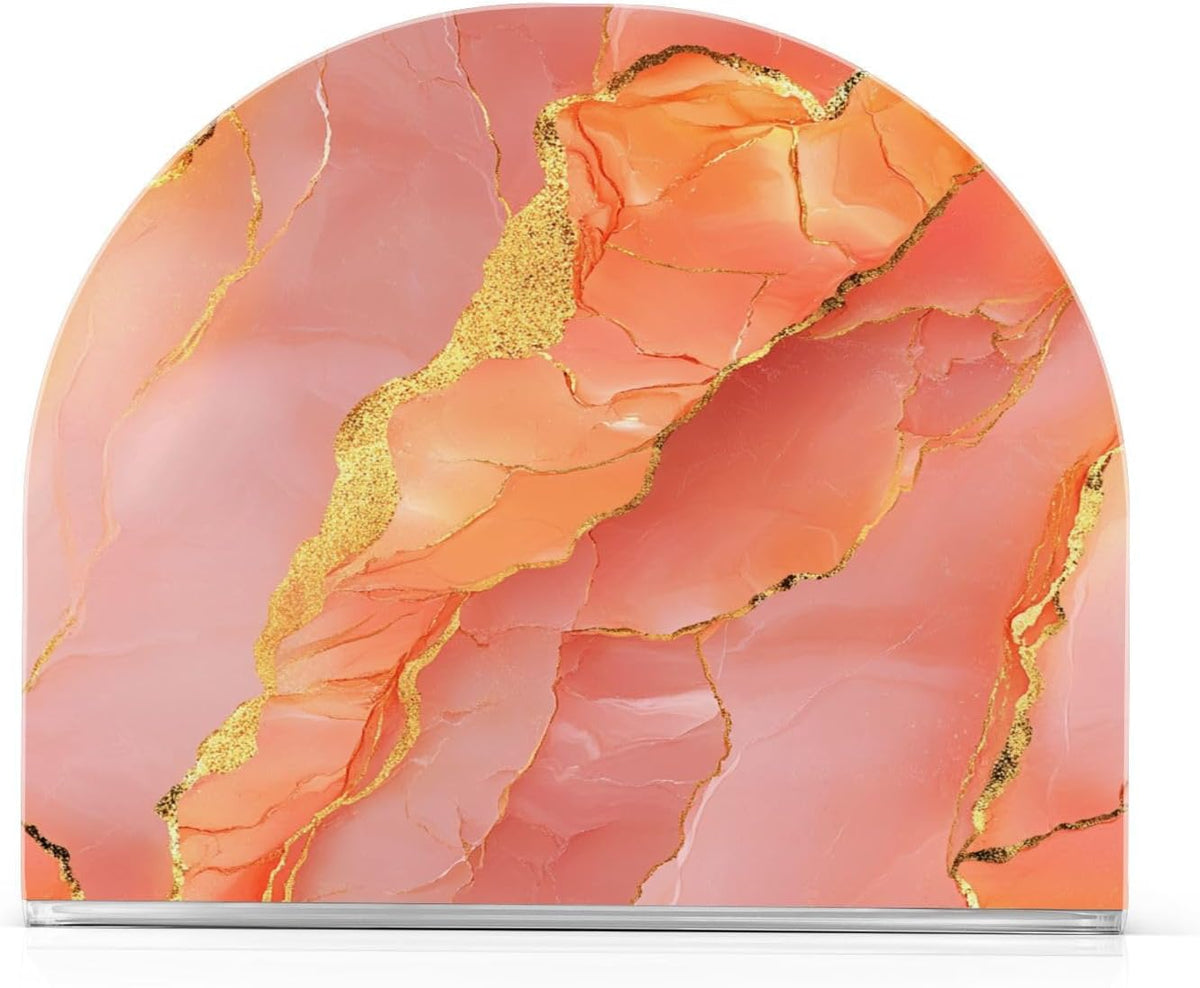 Acrylic Napkin Holder 2 Pack Holds 50-60 Napkins One-Piecing Molding Napkin Fit Kitchen & Dining Table Sturdy & durables Marble Peach Gold