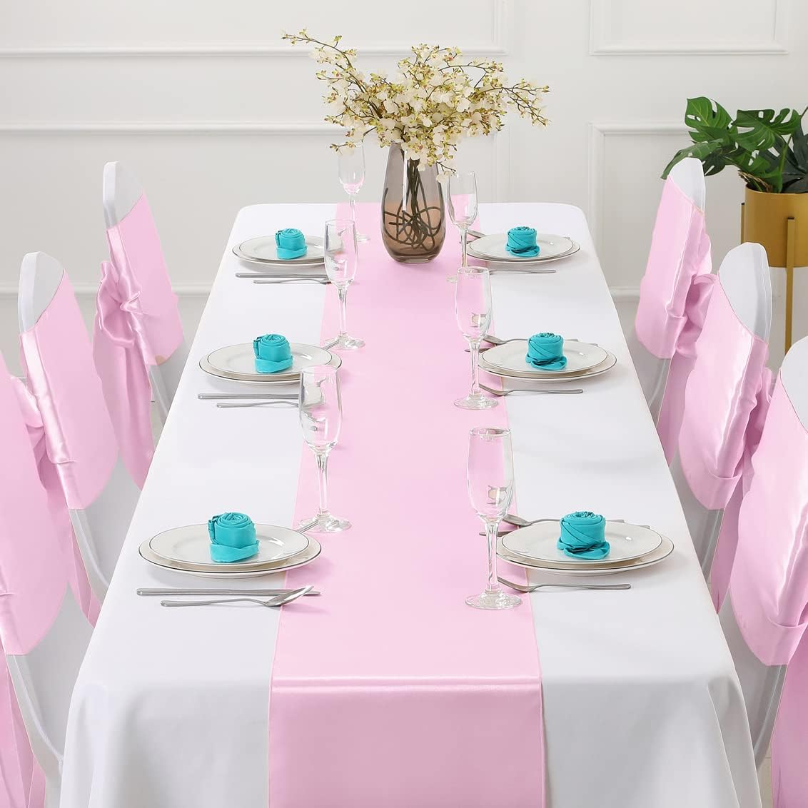 12 Pack Light Pink Satin Table Runner 12 x 108 Inch